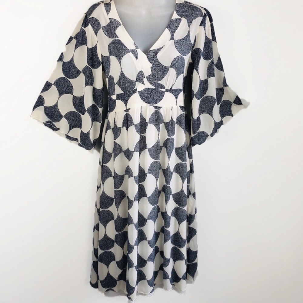 TRINA TURK Silk Dress Blue and White Size 8